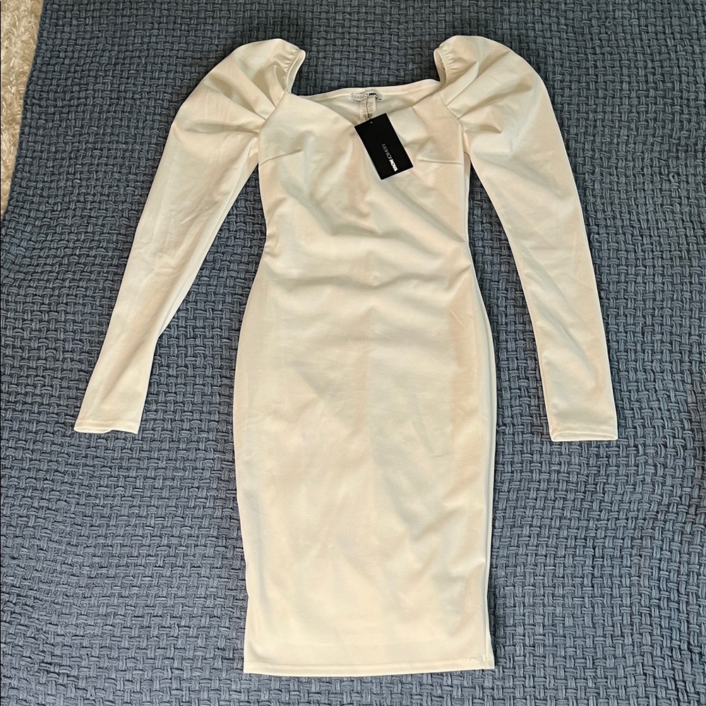 Fashion Nova White Long Sleeve Midi Dress – NWT – Size Small